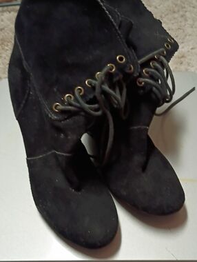 Betsey Johnson Black Suede Lace-Up Ankle Boots